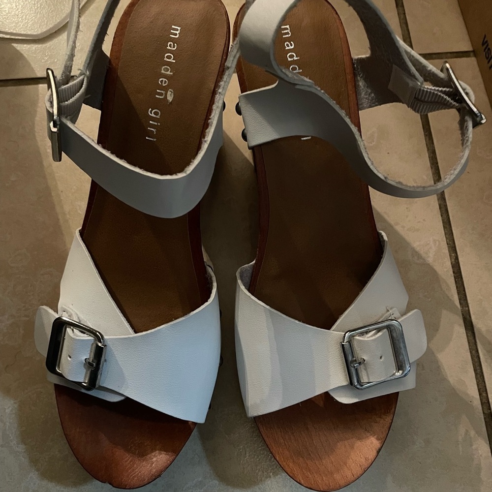 Madden Girl White Buckle Sandals